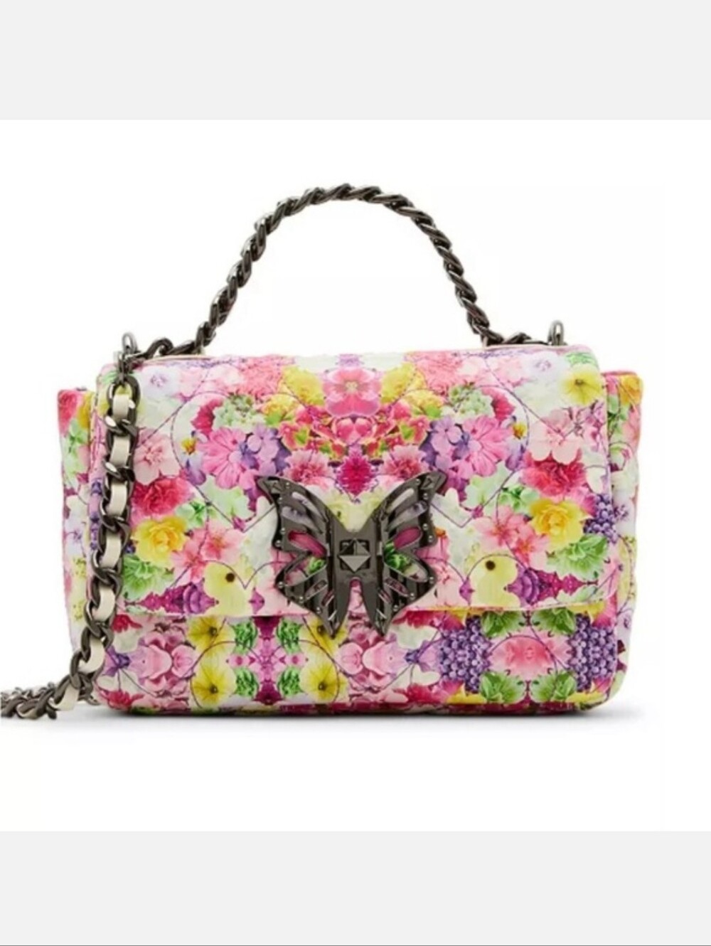 Betsy Johnson Floral Butterfly Chain Quilted Heart Puff Crossbody Bag RARE NWT
